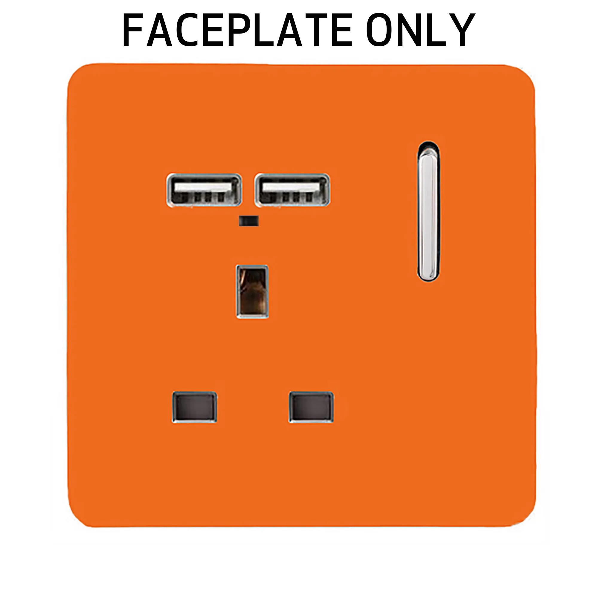 ART-SKT13USBOR-SP  (FACEPLATE) 1 Gang Switched Single Socket 13A With 2 x USB-A 10W (Shared) With Neon Insert Orange